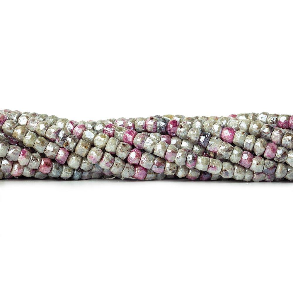 Metallic Ruby in Marble faceted rondelles 4.5mm average 16 inch 120 beads - The Bead Traders