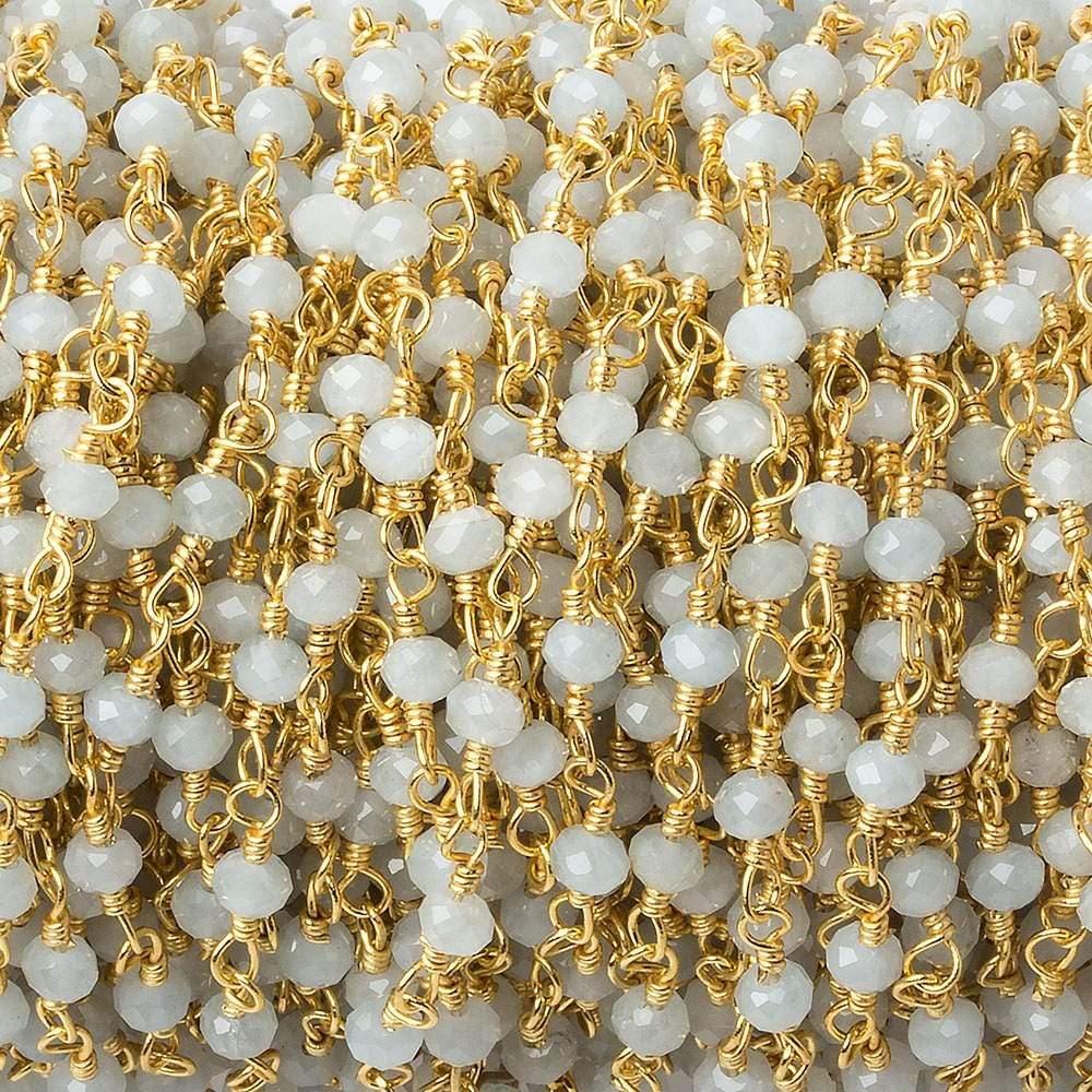 Milky Aquamarine micro-faceted rondelle Gold plated Chain by the foot 40 beads - The Bead Traders