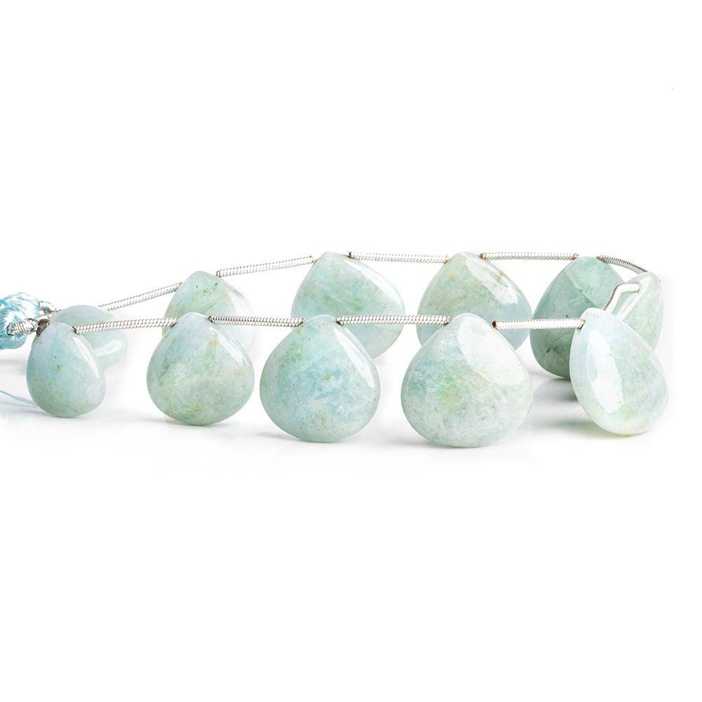 Milky Aquamarine Plain Heart Beads 8.5 inch 11 pieces - The Bead Traders