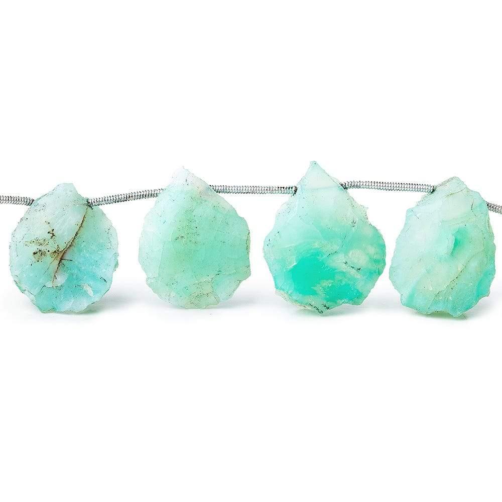 Mint Green Agate Chip Hammer Faceted Pear Beads 8 inch 9 pieces - The Bead Traders