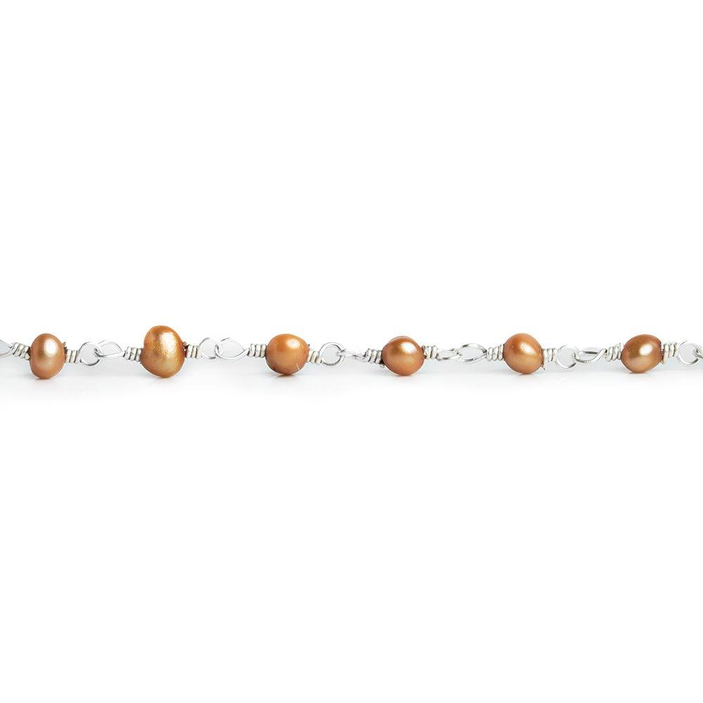 Mocha Baroque Pearls Silver Chain by the Foot 32 pieces - The Bead Traders