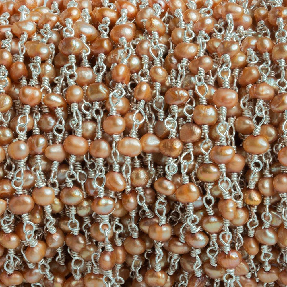 Mocha Baroque Pearls Silver Chain by the Foot 32 pieces - The Bead Traders