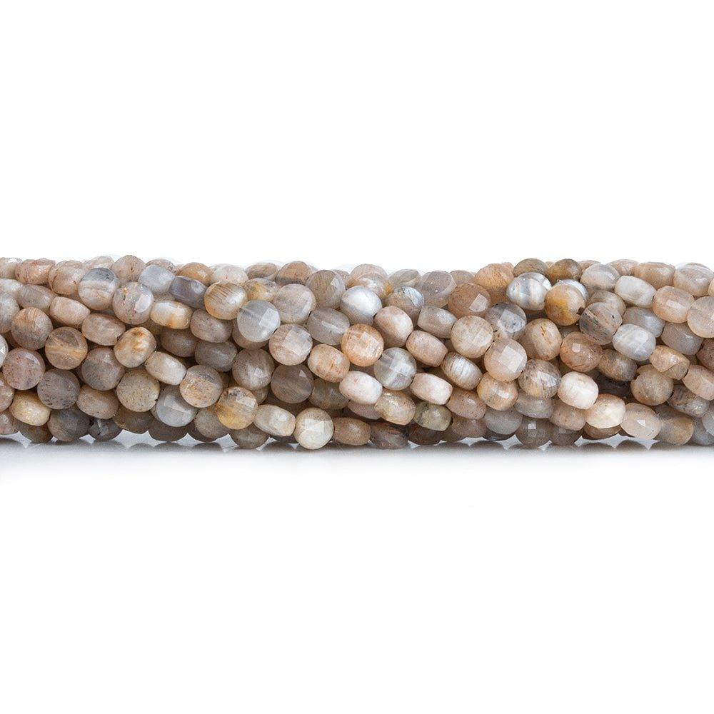 Moonstone checkerboard calibrated faceted coins 12 inch 85 pieces - The Bead Traders