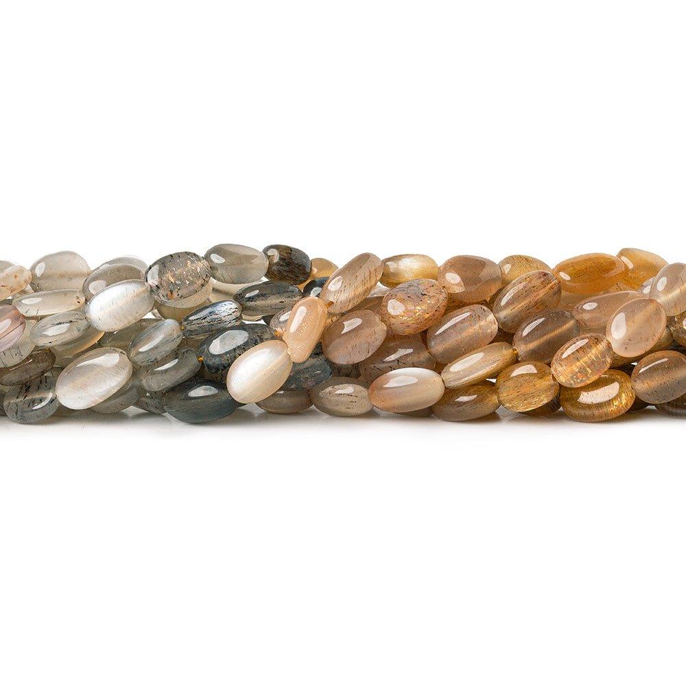 Moonstone & Sunstone plain oval nuggets 9 inch 31 beads 6x5mm average - The Bead Traders
