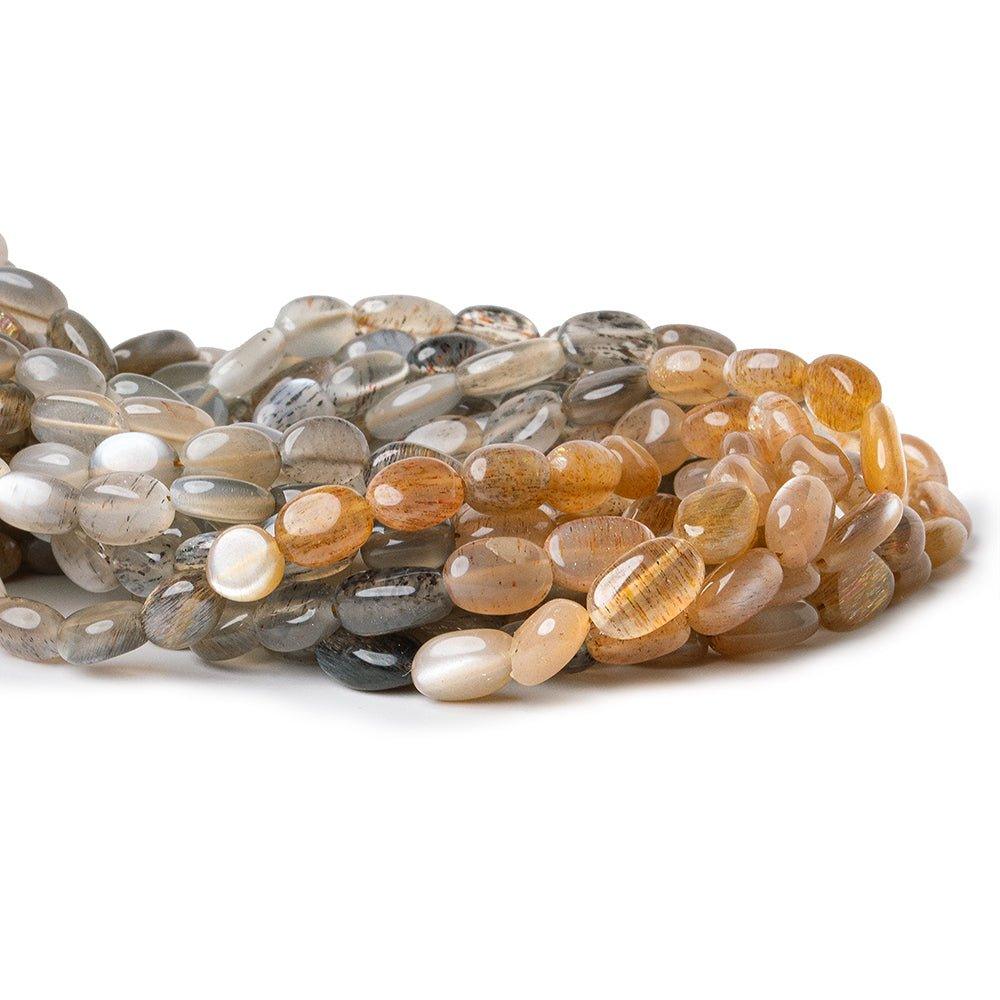 Moonstone & Sunstone plain oval nuggets 9 inch 31 beads 6x5mm average - The Bead Traders