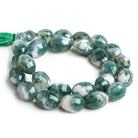Moss Agate Checkerboard Faceted Oval Beads 15 inch 27 pieces - The Bead Traders