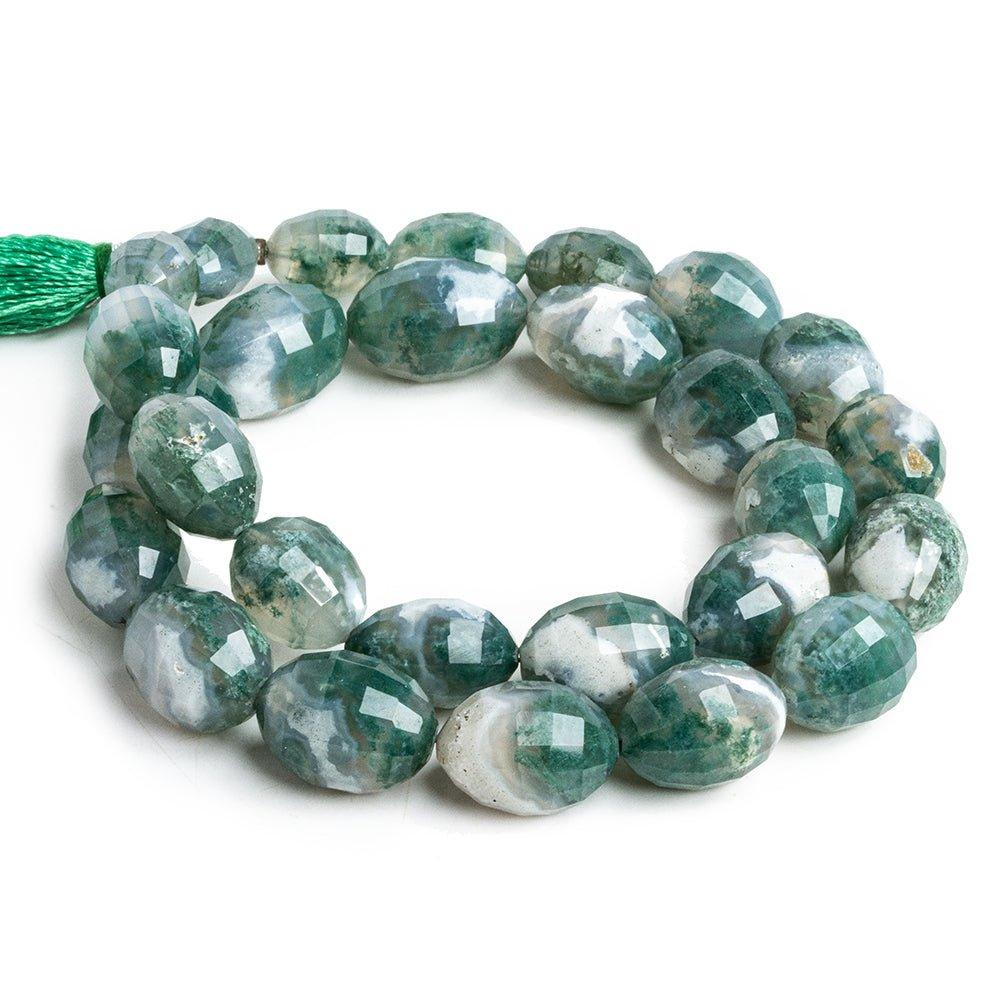 Moss Agate Checkerboard Faceted Oval Beads 15 inch 27 pieces - The Bead Traders