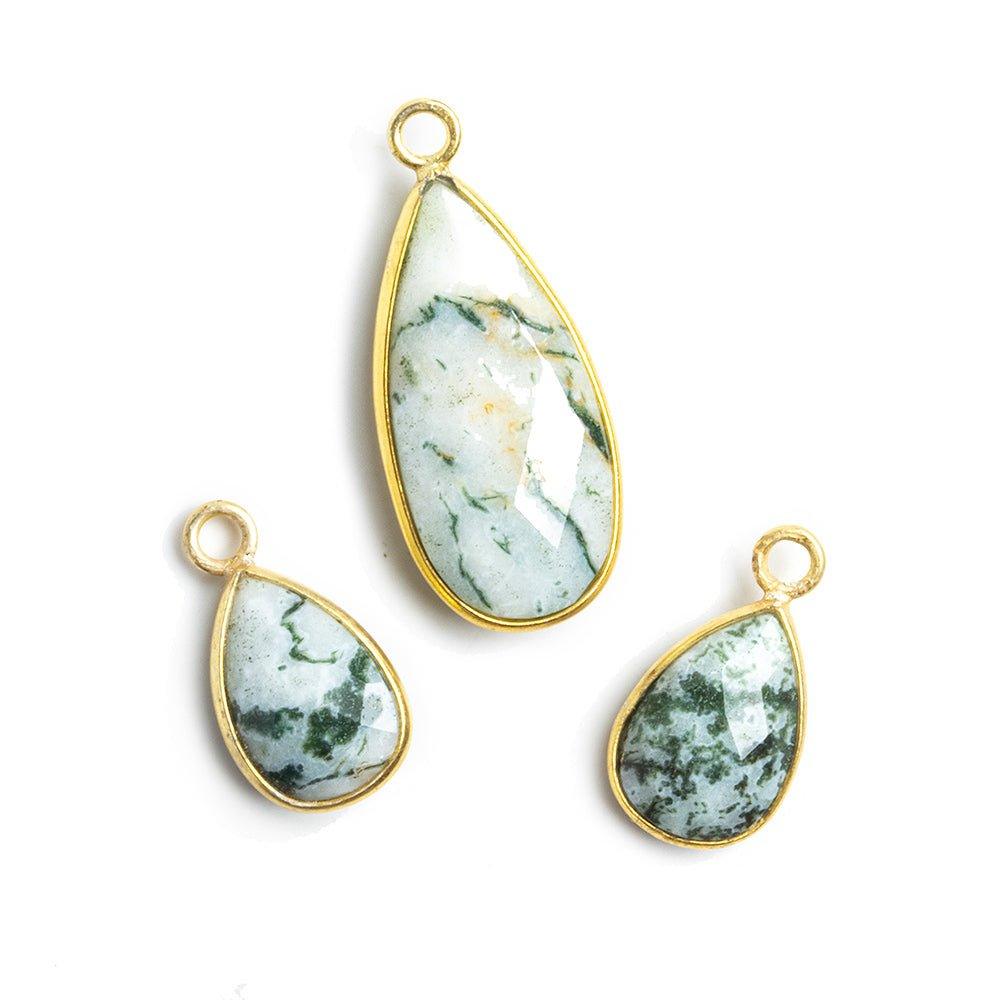 Moss Agate Vermeil Bezeled Pendants - Lot of 3 - The Bead Traders