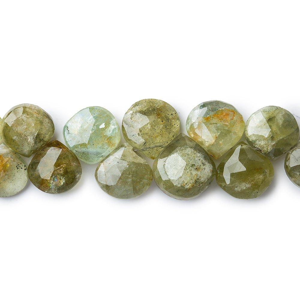 Moss Aquamarine Faceted Heart Beads, 8 inch, 7x7-13x13mm, 44 pieces - The Bead Traders