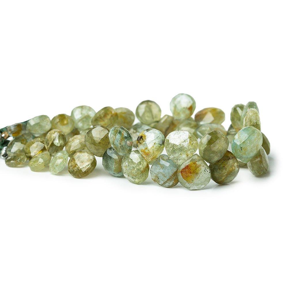 Moss Aquamarine Faceted Heart Beads, 8 inch, 7x7-13x13mm, 44 pieces - The Bead Traders