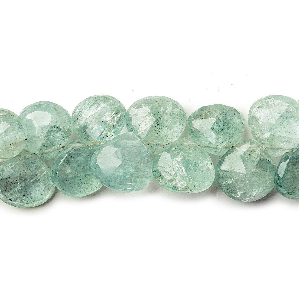 Moss Aquamarine Faceted Hearts 10x10-11x11mm 8 inch 40 - The Bead Traders