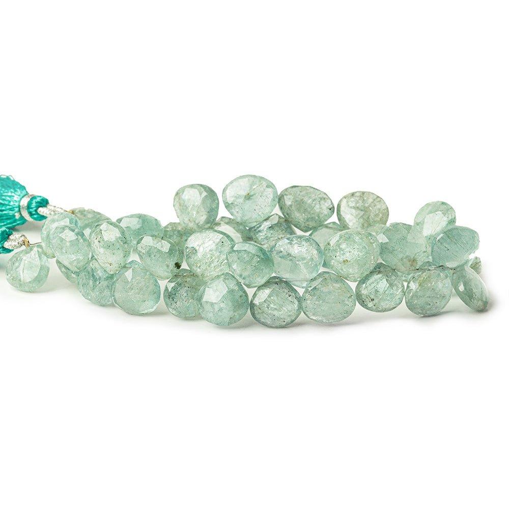 Moss Aquamarine Faceted Hearts 10x10-11x11mm 8 inch 40 - The Bead Traders
