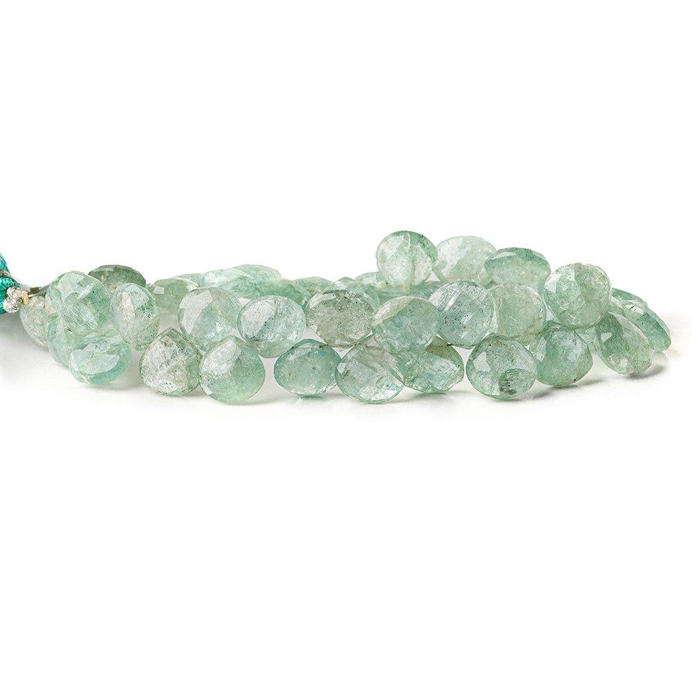 Moss Aquamarine Faceted Hearts 8x8-10x10mm 8 inch 41 beads - The Bead Traders