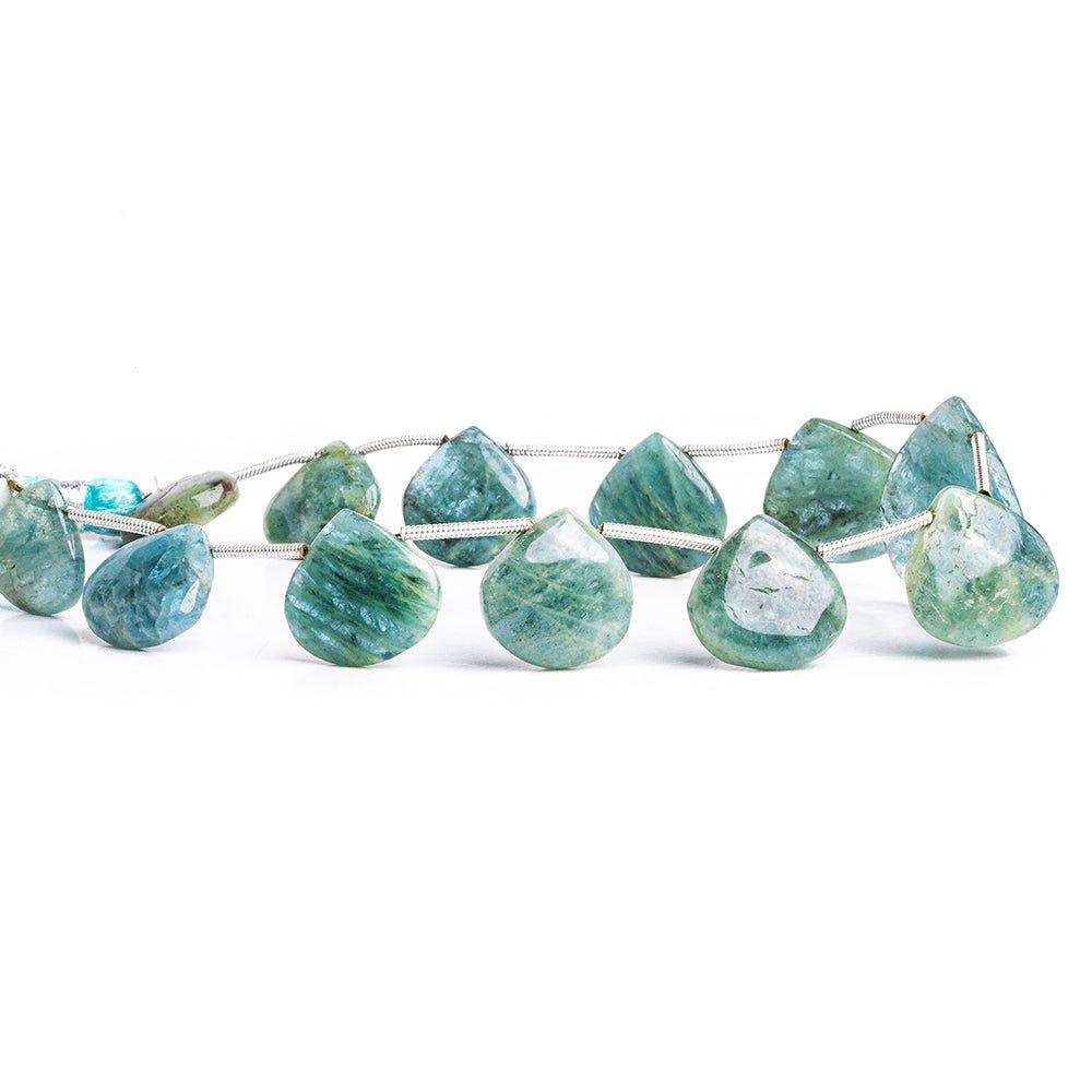 Moss Aquamarine Plain Heart Beads 8 inch 12 pieces - The Bead Traders