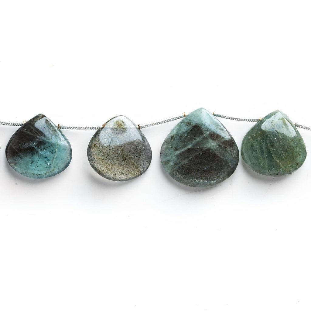 Moss Aquamarine Plain Hearts 8 inch 11 beads - The Bead Traders