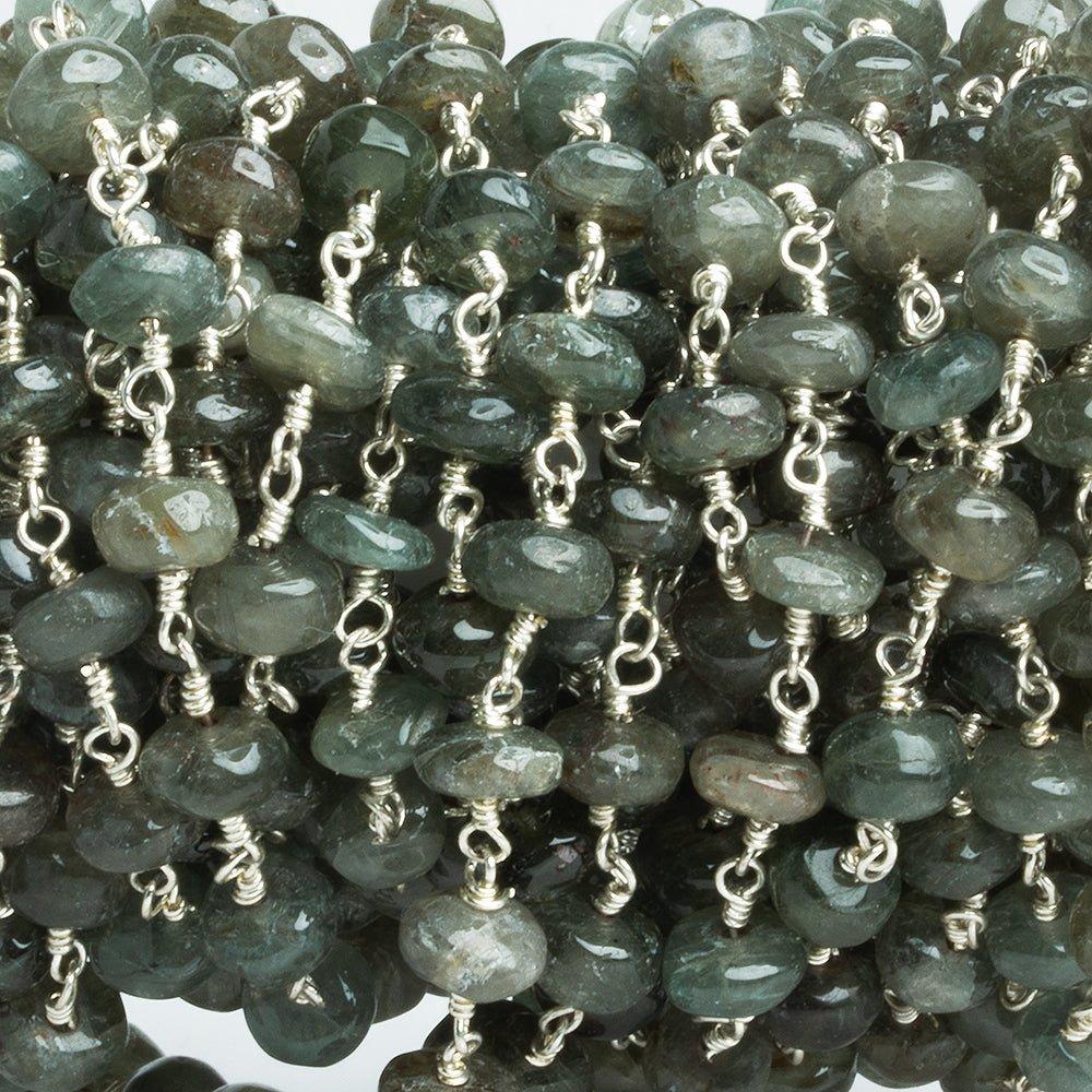 Moss Aquamarine Plain Rondelle Silver Chain 32 pieces - The Bead Traders