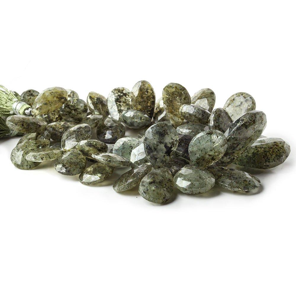 Moss Quartz with Pyrite Inclusions faceted pear briolettes 8 inch 55 beads 16x10-30x18mm - The Bead Traders