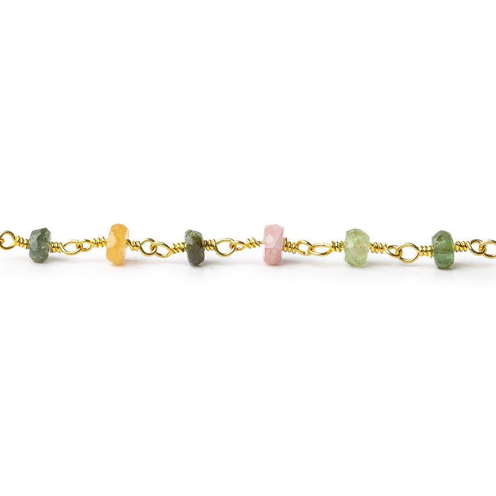 Multi Color Afghani Tourmaline faceted rondelle Gold plated Chain - The Bead Traders
