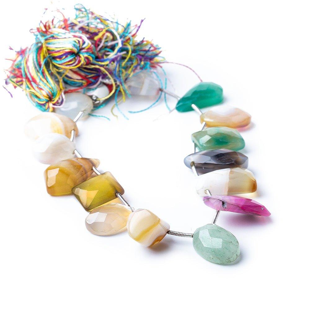 Multi Color Agate & Chalcedony faceted shape assortment 8 inch 12 pieces - The Bead Traders