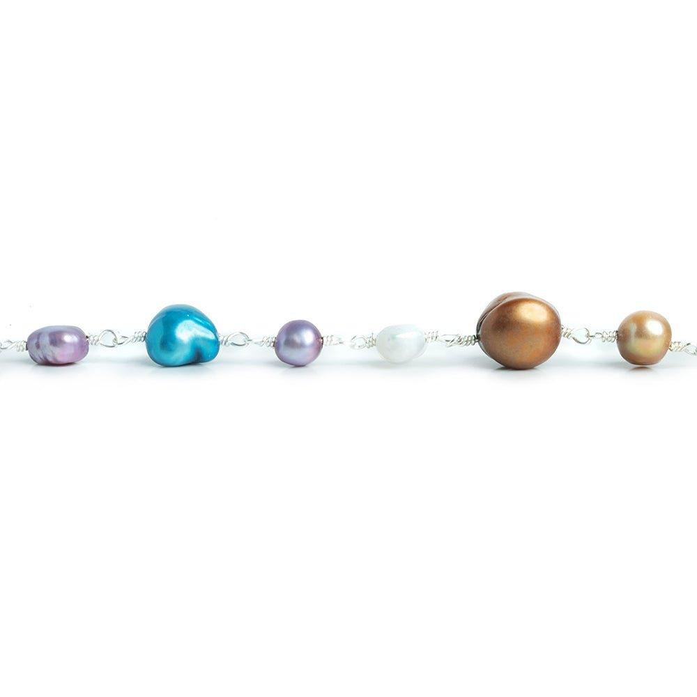 Multi Color Baroque Pearl Silver Chain by the Foot 25 pieces - The Bead Traders