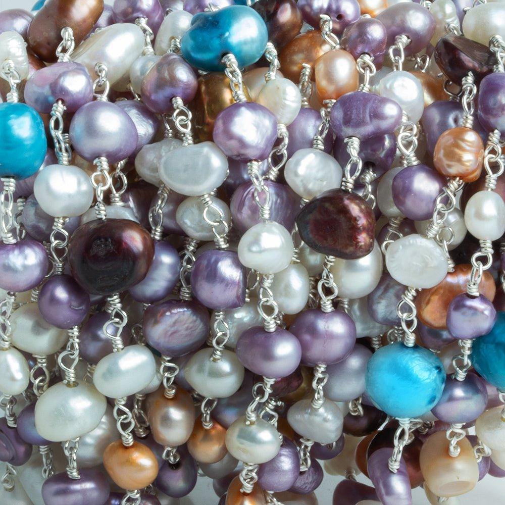 Multi Color Baroque Pearl Silver Chain by the Foot 25 pieces - The Bead Traders