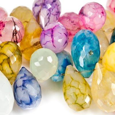 Multi-Color Crackle Chalcedony Beads Faceted 12x8-19x11mm Teardrop, 15" length, 42 pcs - The Bead Traders