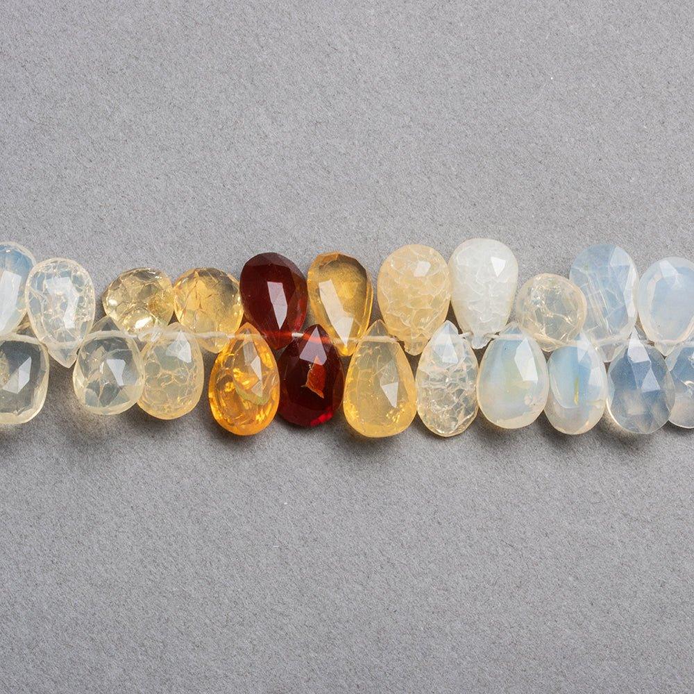 Multi Color Fire Opal Faceted Pear Beads 7 inch 55 pieces - The Bead Traders