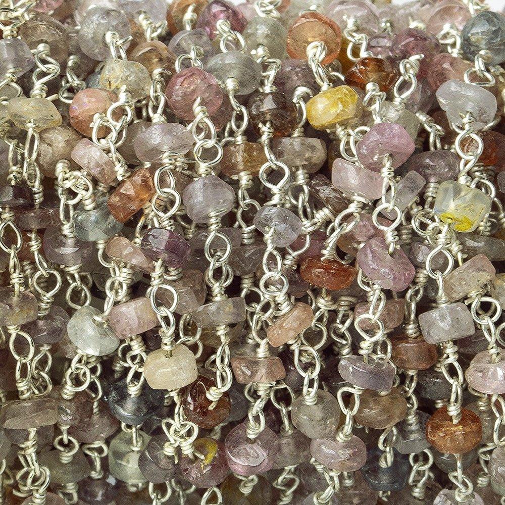 Multi Color Spinel faceted rondelle Silver plated Chain by the foot - The Bead Traders