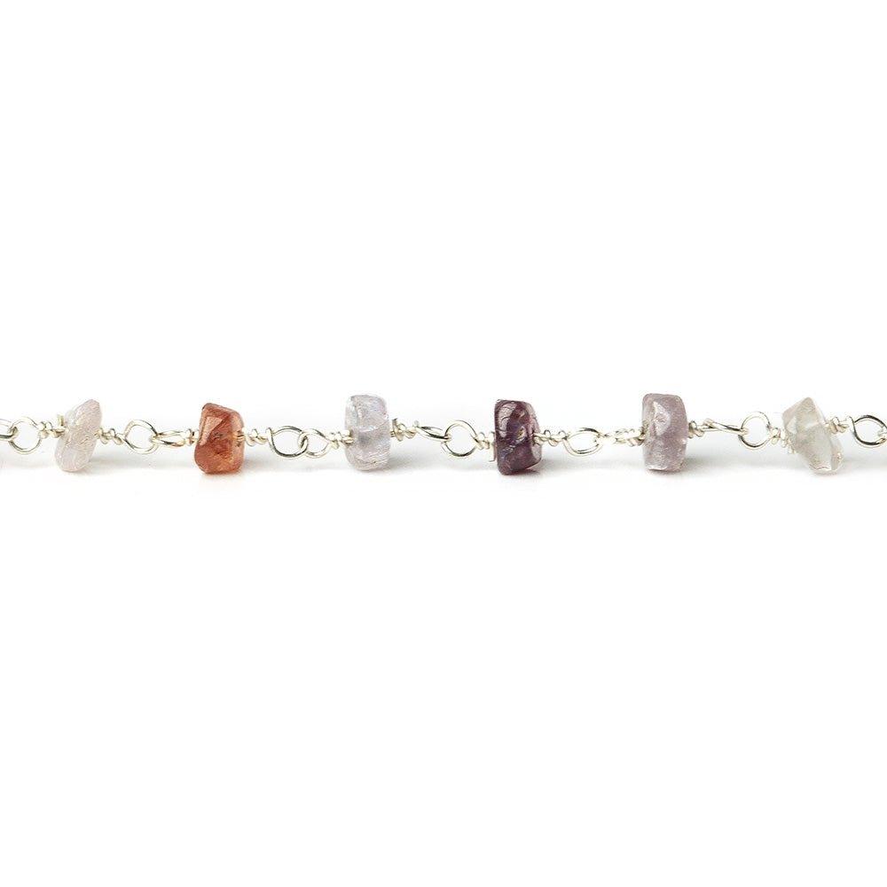 Multi Color Spinel faceted rondelle Silver plated Chain by the foot - The Bead Traders