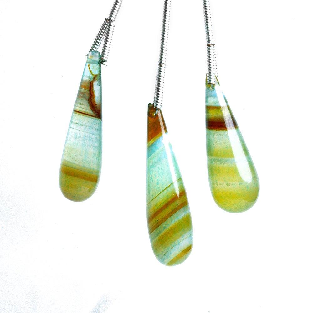 Multi Color Striped Chalcedony Teardrop Focal Beads 3 pieces - The Bead Traders