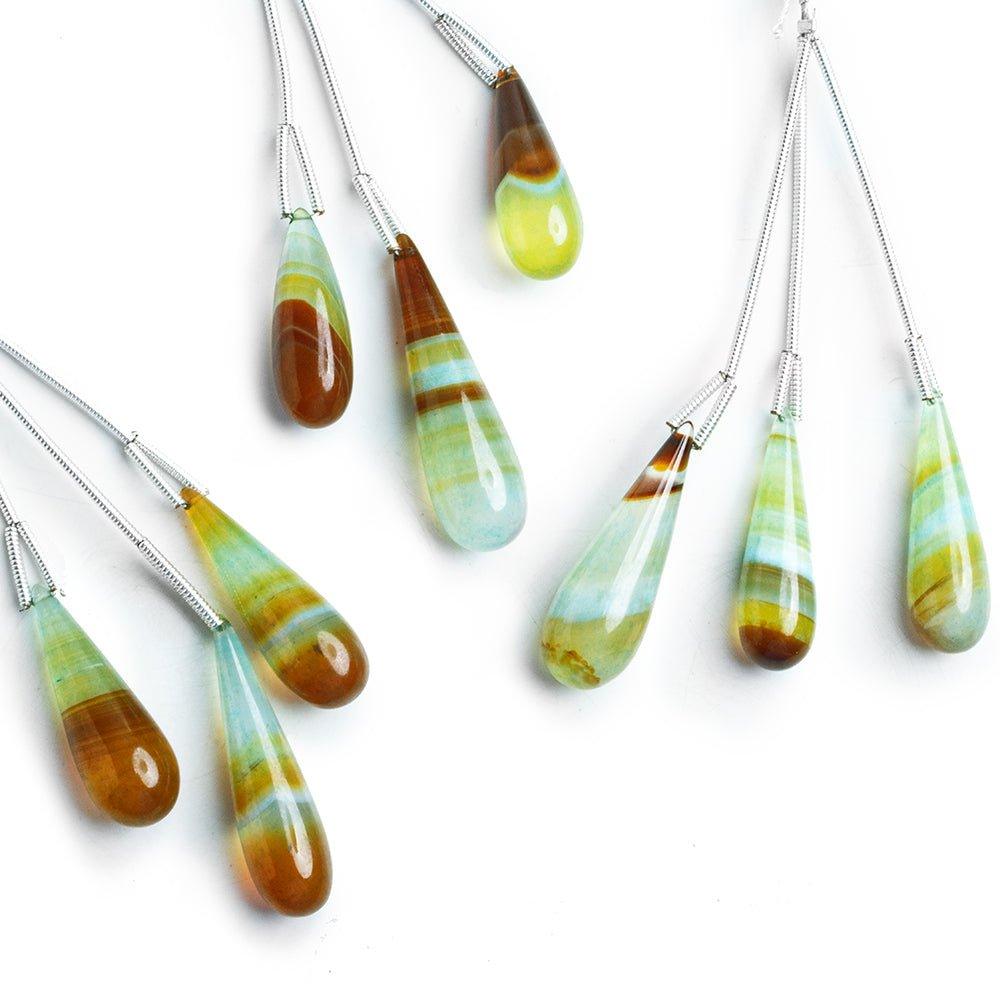 Multi Color Striped Chalcedony Teardrop Focal Beads 3 pieces - The Bead Traders