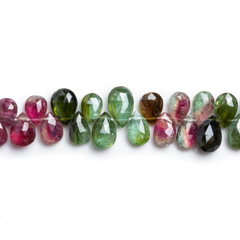 Multi Color Tourmaline Faceted Pear Beads 7 inch 55 pieces - The Bead Traders