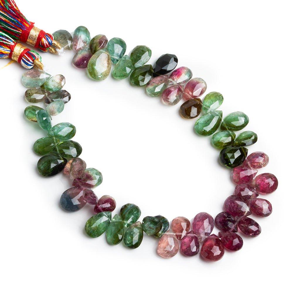 Multi Color Tourmaline Faceted Pear Beads 7 inch 55 pieces - The Bead Traders