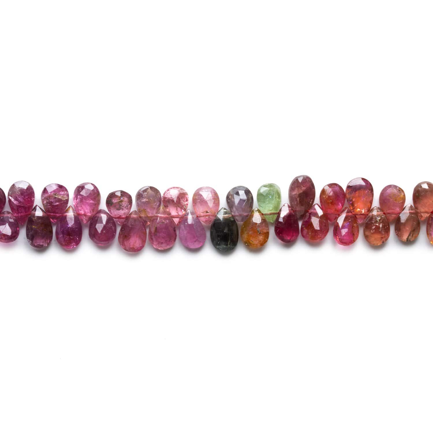 Multi Color Tourmaline Faceted Pears 8 inch 70 beads - The Bead Traders