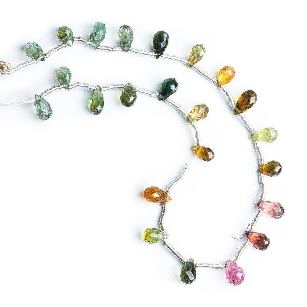 Multi Color Tourmaline Faceted Teardrop Beads 7 inch 23 pieces - The Bead Traders