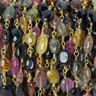 Multi Color Tourmaline plain oval Gold plated Chain by the foot 25 beads - The Bead Traders