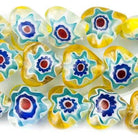 Multi Color Yellow Millefiori Straight Drilled Plain Heart Glass Beads - The Bead Traders