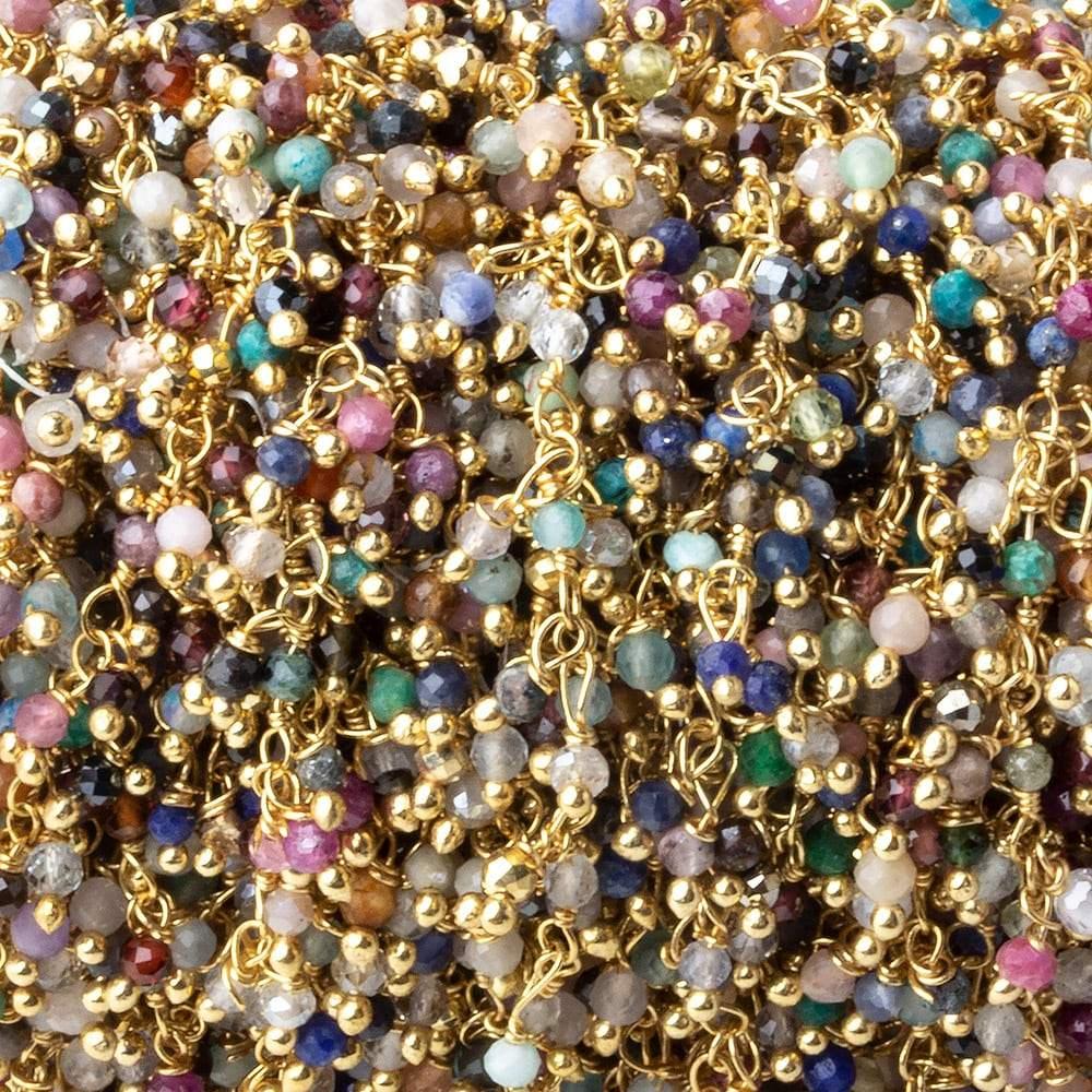 Multi Gemstone 2mm micro faceted round Gold Dangling plated Chain - The Bead Traders