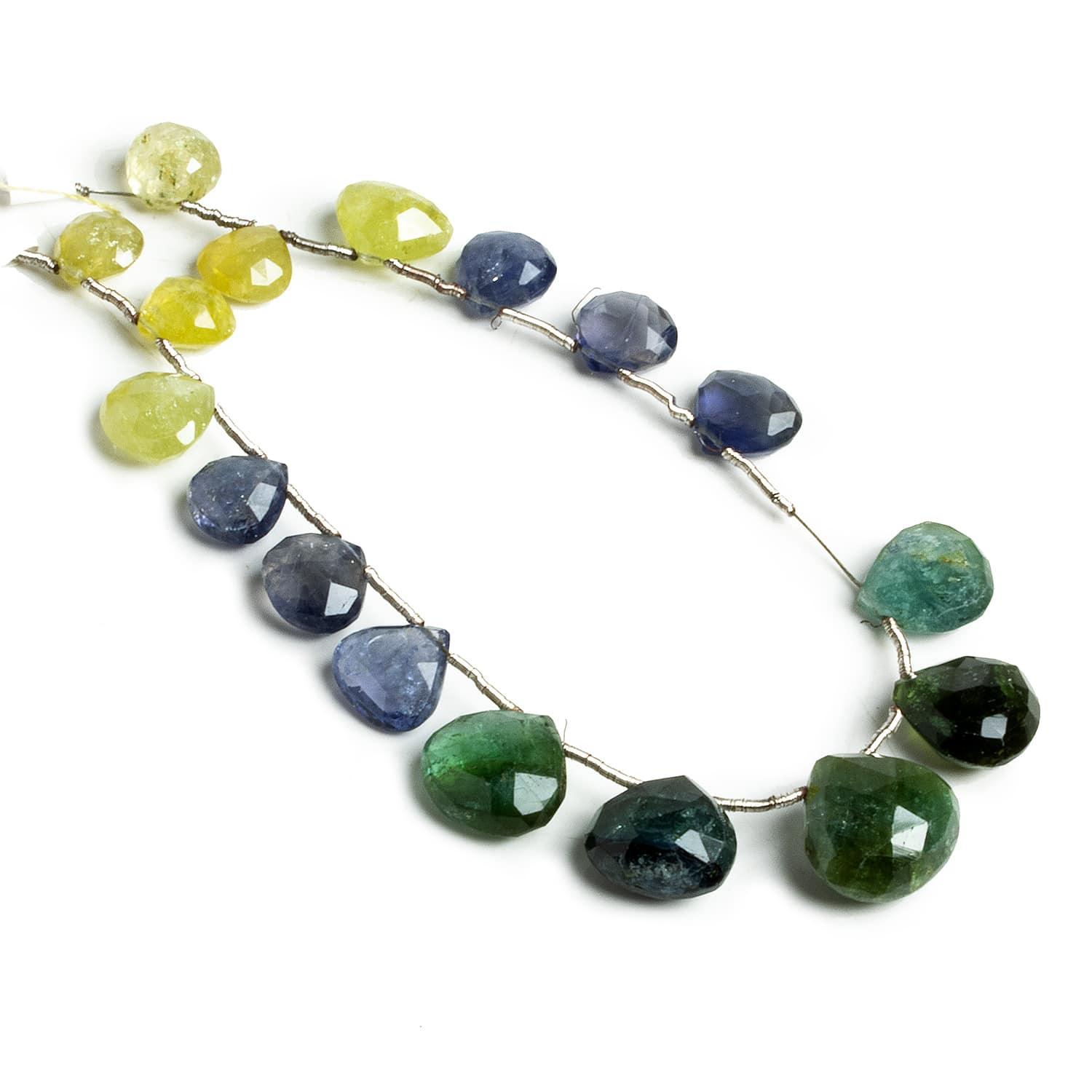 Multi Gemstone Faceted Heart Beads 8 inch 17 pieces - The Bead Traders