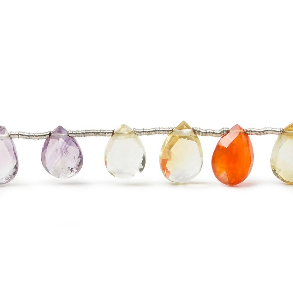 Multi Gemstone Faceted Pear Beads, 8 inch, 9x7x3mm average, 17 pieces - The Bead Traders
