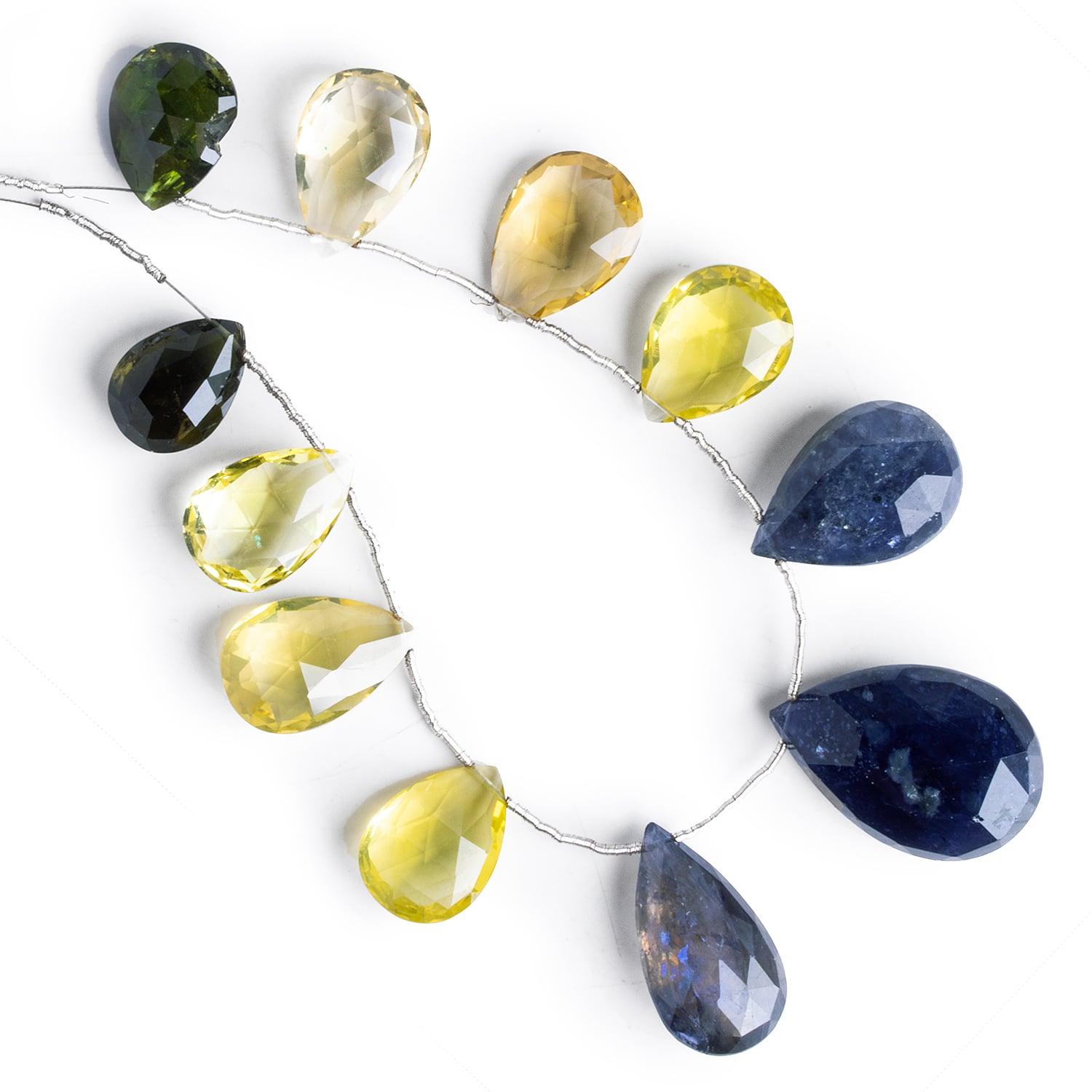 Multi Gemstone Faceted Pears 8 inch 11 beads - The Bead Traders