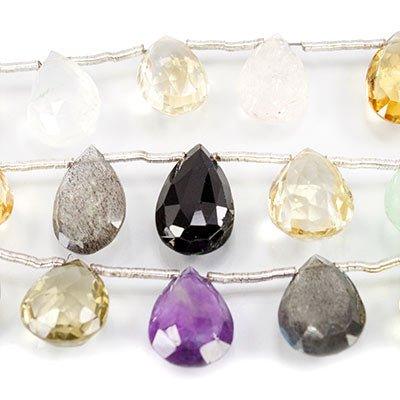 Multi Gemstone Faceted Pears, 8" length, 9x7x5-12x8x5mm, 17 pieces - The Bead Traders