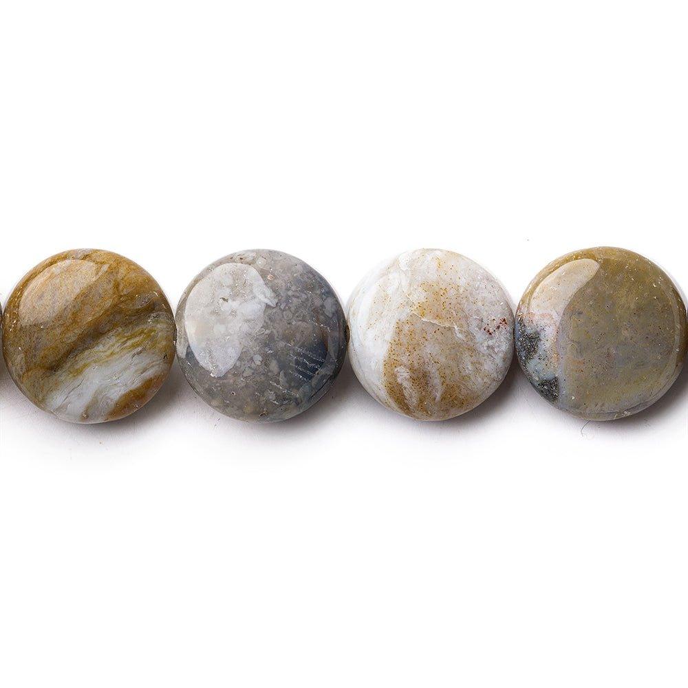 Multi Jasper Beads Plain 14mm diameter Coins, 15" length, 28 pcs - The Bead Traders