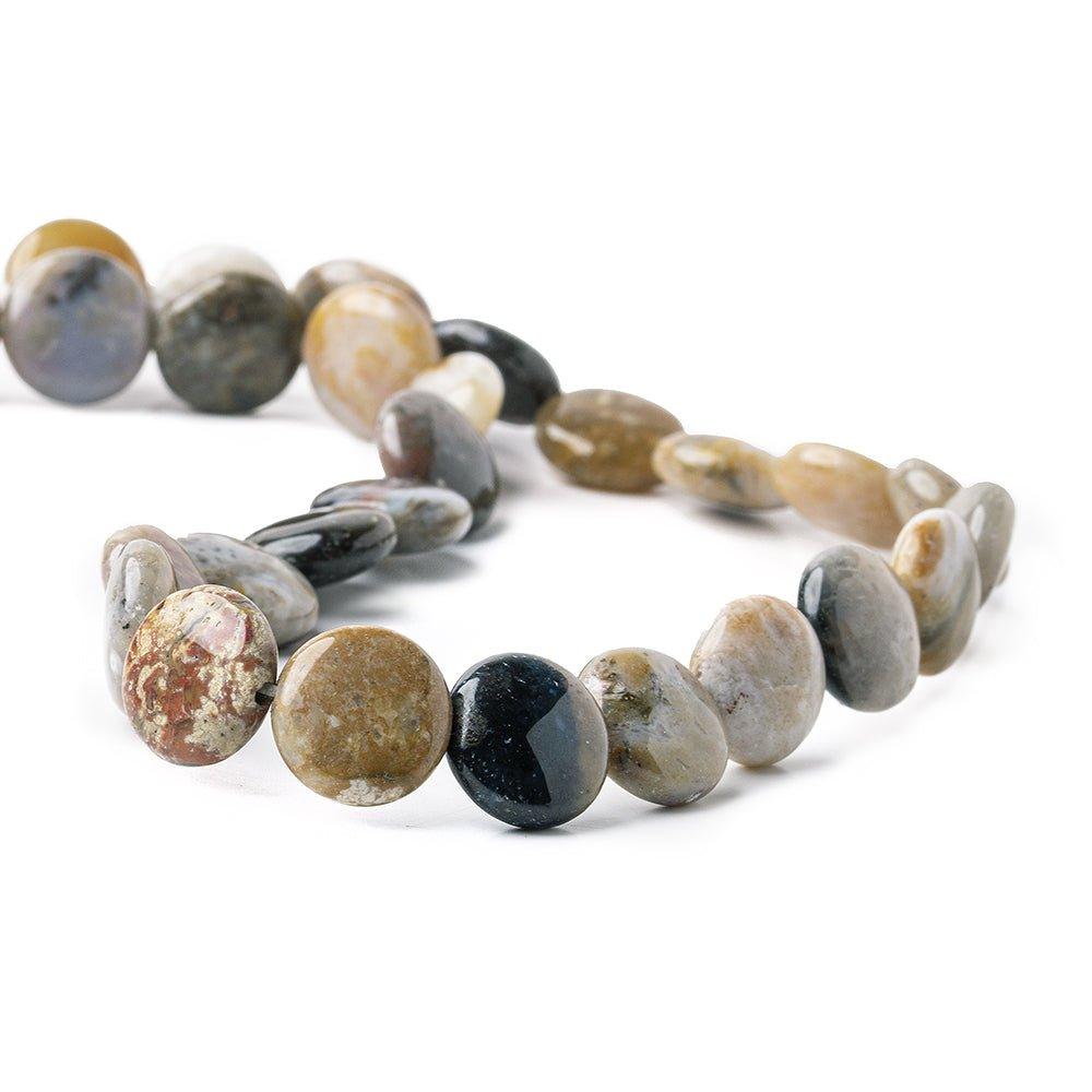 Multi Jasper Beads Plain 14mm diameter Coins, 15" length, 28 pcs - The Bead Traders