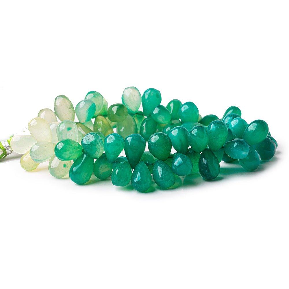 Multi Mint Green Chalcedony plain teardrops 8 inch 73 beads 11x7-13x7mm - The Bead Traders