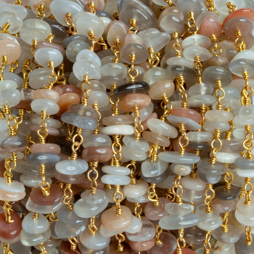 Multi Moonstone Double Nugget Gold Chain 60 pieces - The Bead Traders