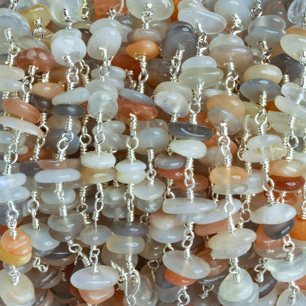 Multi Moonstone Double Nugget Silver Chain 60 pieces - The Bead Traders