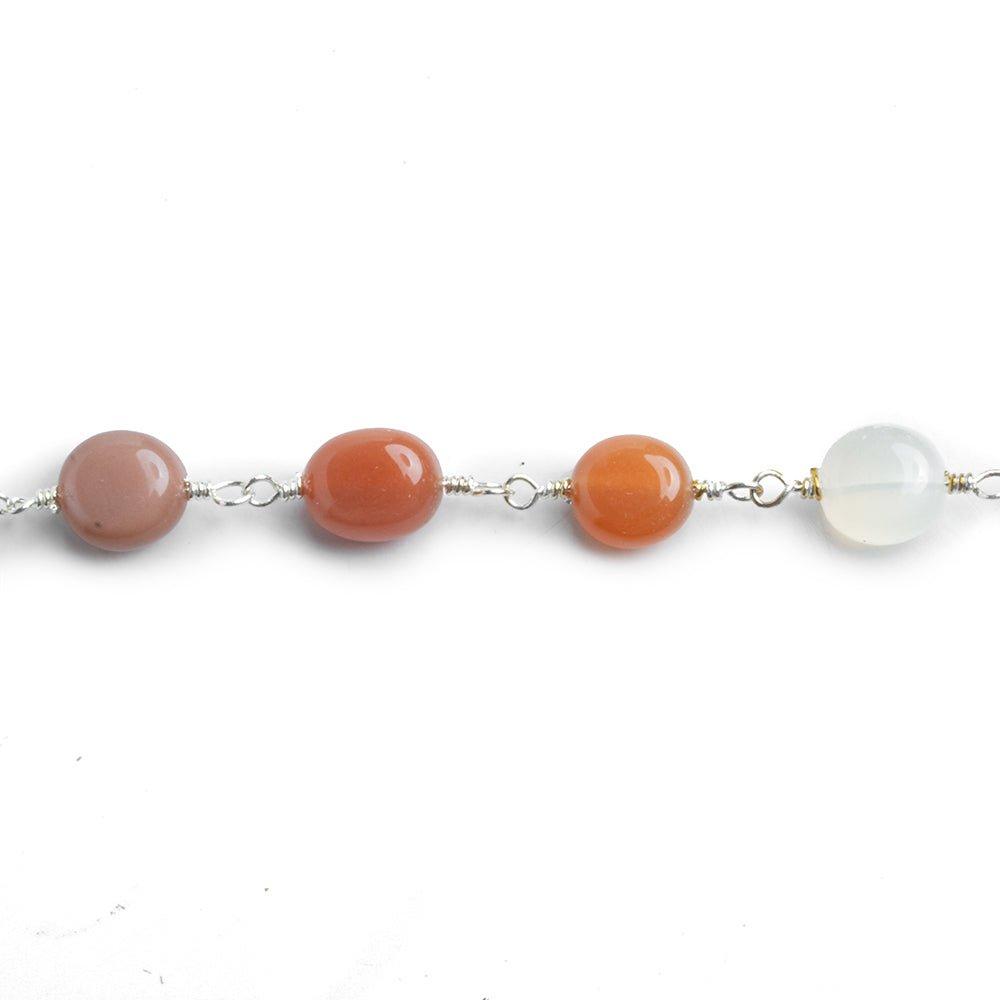 Multi Moonstone Plain Nugget Silver Chain by the Foot 21 pieces - The Bead Traders