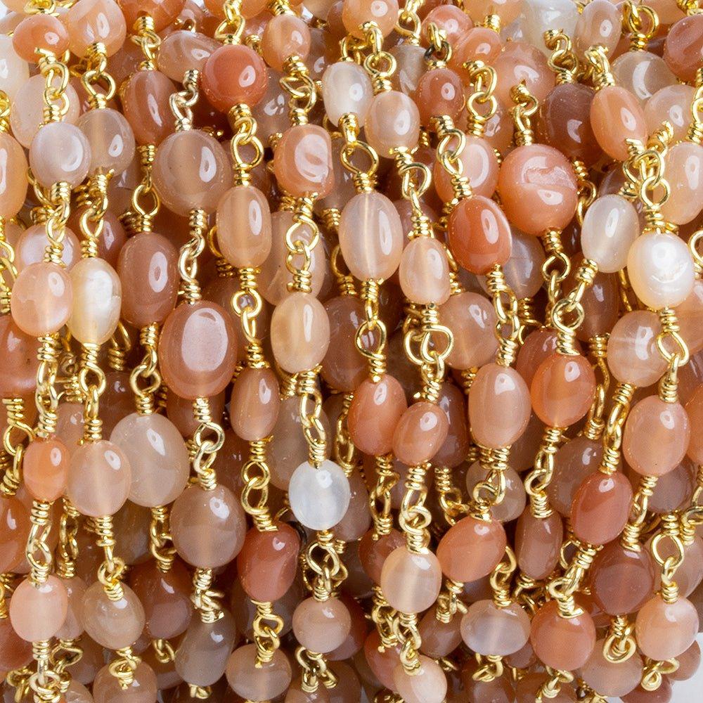 Multi Moonstone Plain Oval Gold Plated Chain by the Foot 28 pieces - The Bead Traders