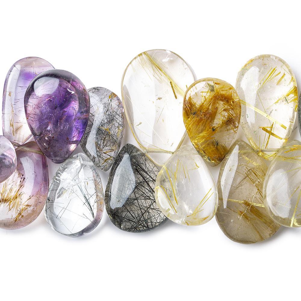 Multi Quartz Gemstone plain pears 8 inch 54 beads - The Bead Traders